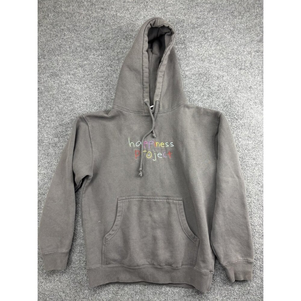 Happiness Project Hoodie Mens Small Gray Fleece Pullover‎ Logo Graphic Front